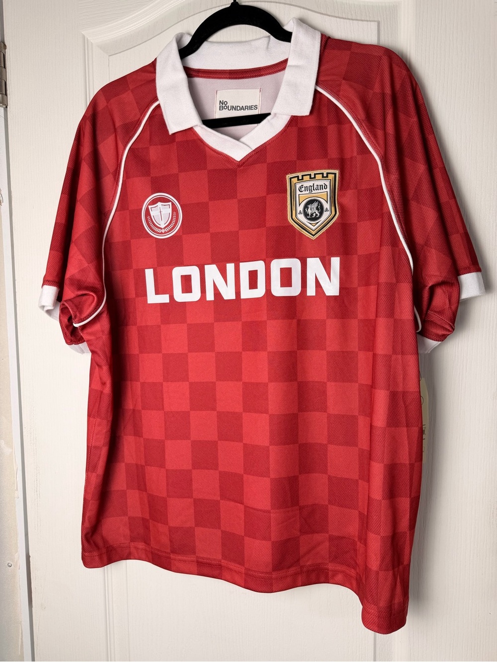 No Boundaries Red Soccer Jersey with White Accents